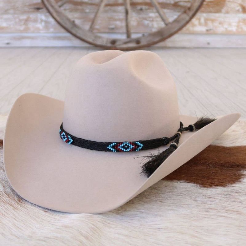 Genuine Horsehair 5 Strand Braided Hat Band with Double Tassel - Blue Roan