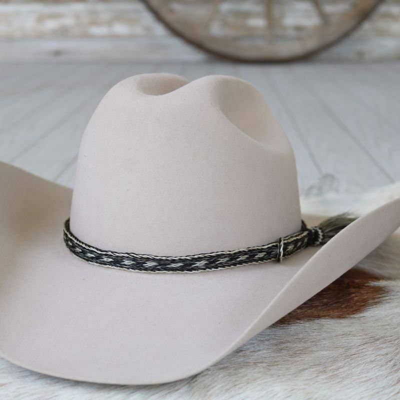 Genuine Horsehair 5 Strand Braided Hat Band with Single Tassel - Pepper