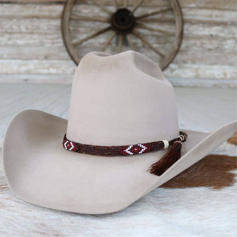 Genuine Horsehair 5 Strand Braided Hat Band with Double Tassel - Red Roan