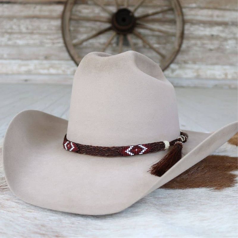 Genuine Horsehair 5 Strand Braided Hat Band with Double Tassel - Red Roan