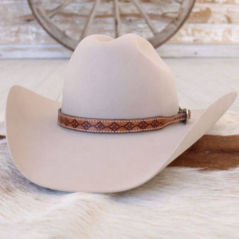 Tooled Diamond Leather Hat Band: Tooled Diamond Leather Hat Band