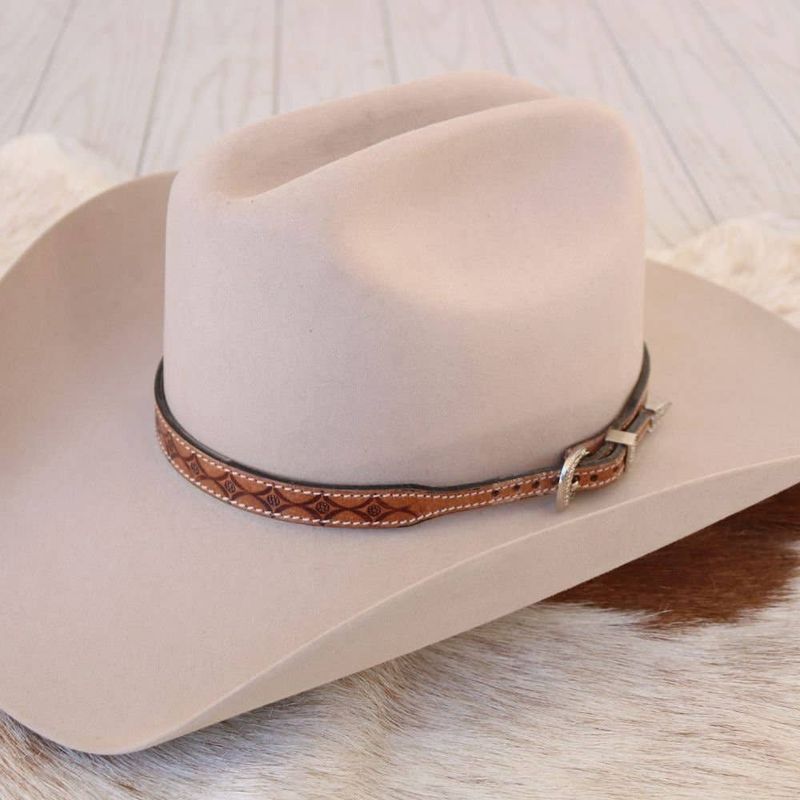 Tooled Diamond Leather Hat Band: Tooled Diamond Leather Hat Band
