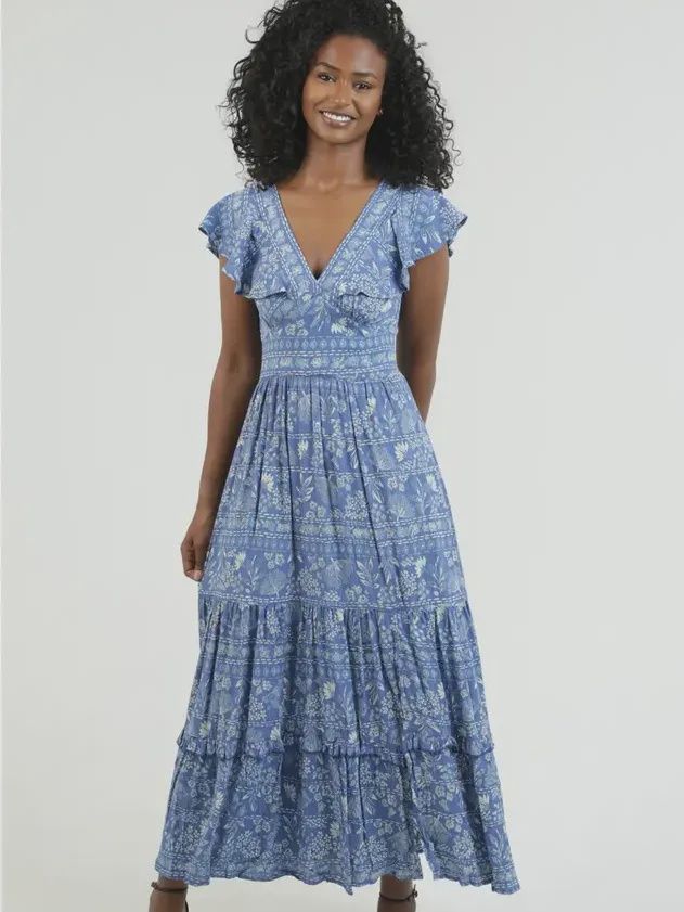 Floral Ruffle Sleeve Dress - Blue