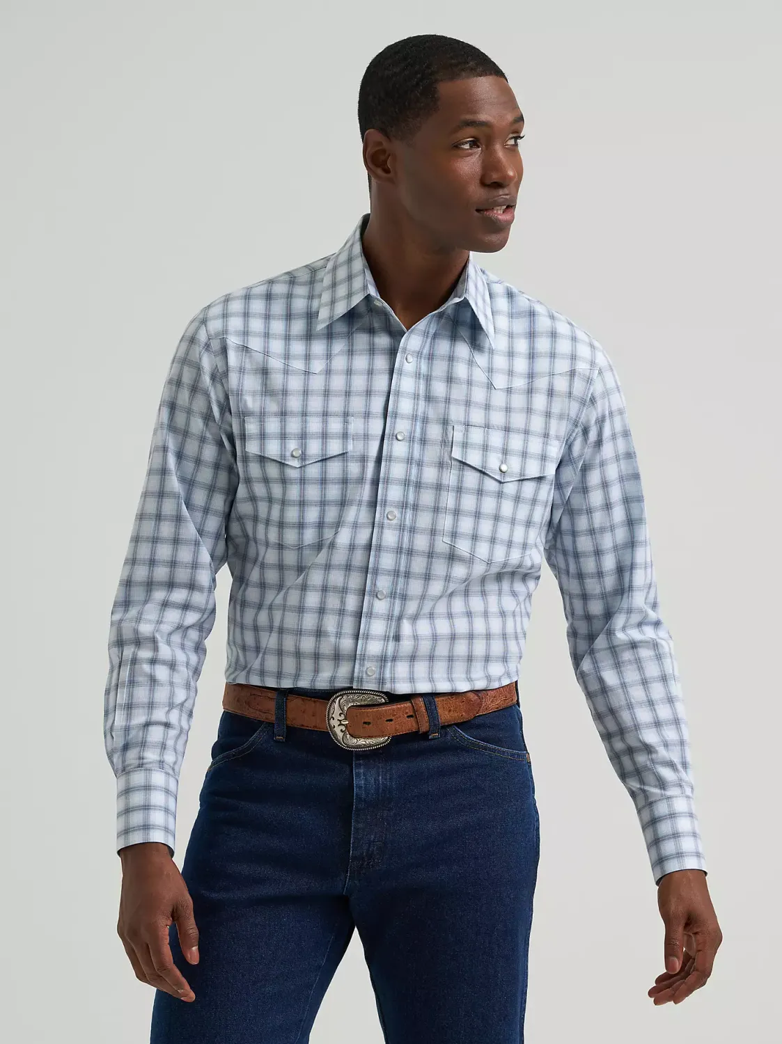 Wrangler® Wrinkle Resist Long Sleeve Shirt - Blue Plaid