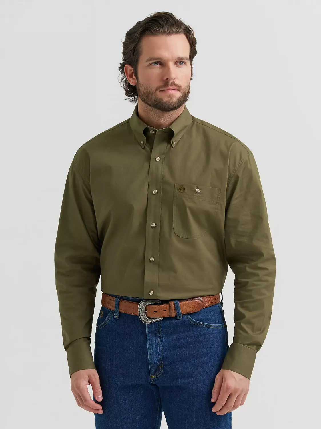 Wrangler® George Strait Collection One Pocket Long Sleeve Shirt - Green