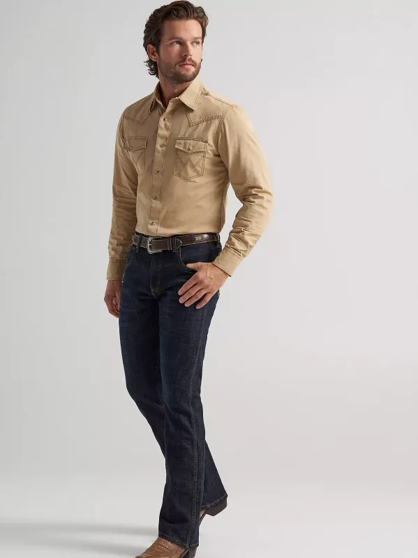 Wrangler® Retro® Premium Long Sleeve Shirt - Tan