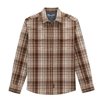 Wrangler Retro® Premium Long Sleeve Snap Shirt - Modern Fit - Brown Plaid