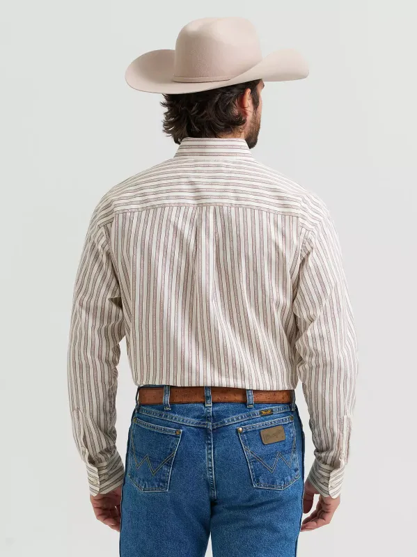 Wrangler® George Strait One Pocket Long Sleeve Shirt - Cream Stripped