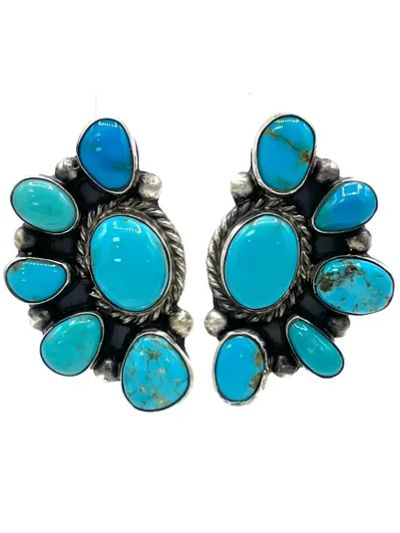 Navajo Handmade Kingman Turquoise Earrings - Wilson Dawes