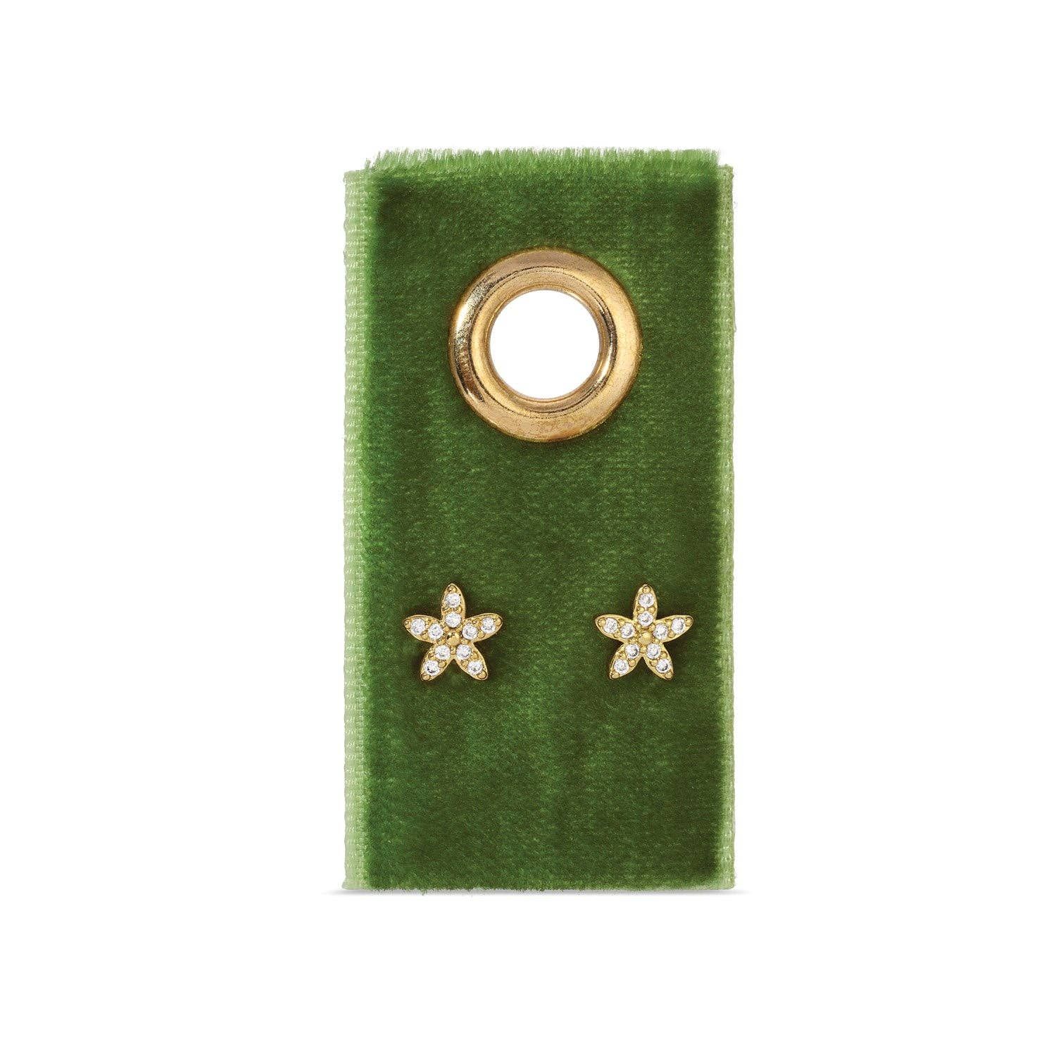 Pavé Flower Studs On Velvet Tag: Gold