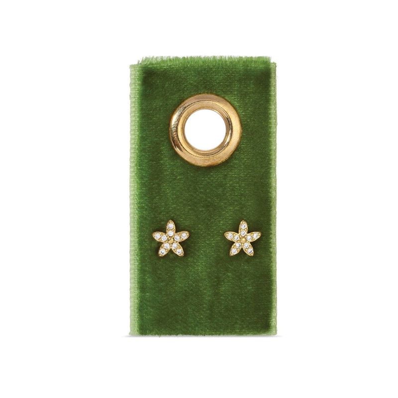 Pavé Flower Studs On Velvet Tag: Gold