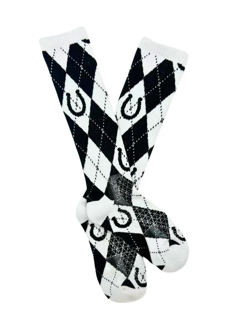 Lucky Argyle Black &amp; White Performance Boot Socks