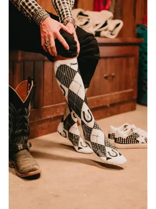 Lucky Argyle Black &amp; White Performance Boot Socks