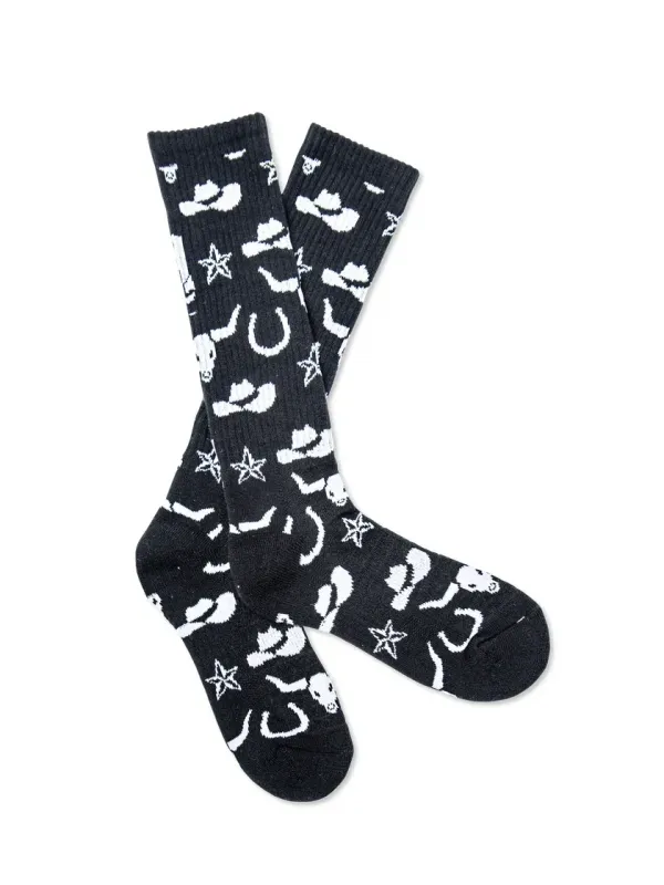 Get Western Black and White Performance Boot Socks