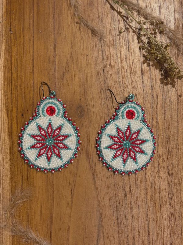 Red &amp; Turquoise Starburst Handcrafted Beaded Earrings No. 643 - Montana Creations