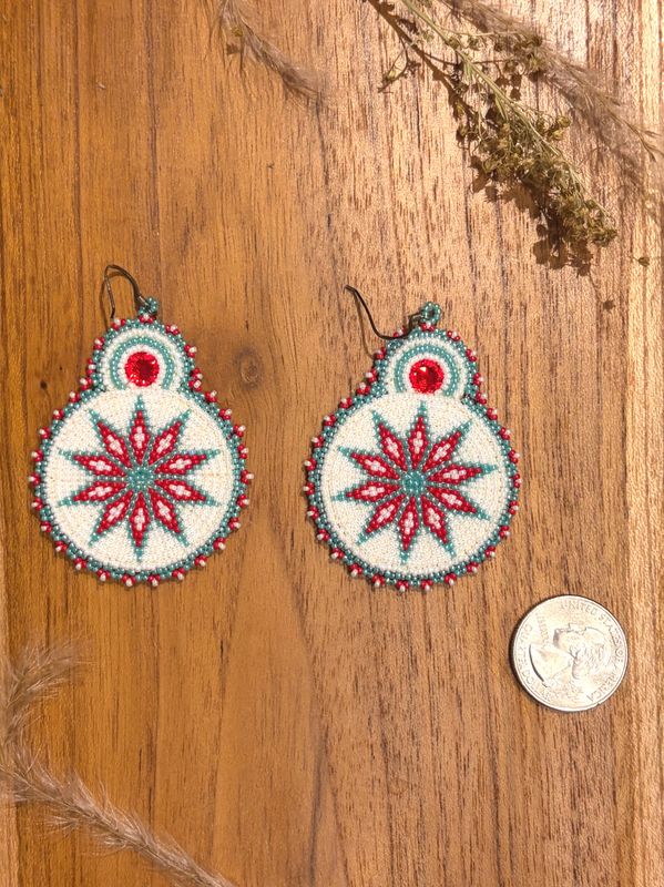 Red &amp; Turquoise Starburst Handcrafted Beaded Earrings No. 643 - Montana Creations
