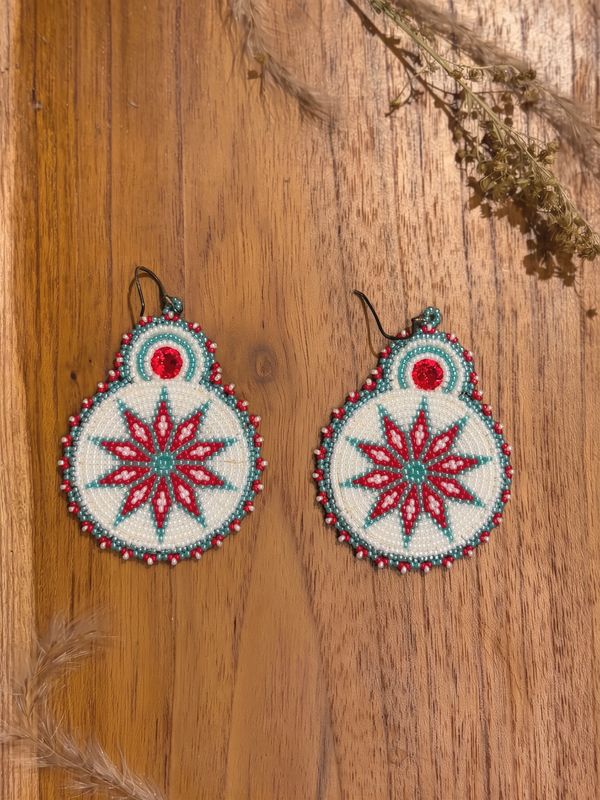Red &amp; Turquoise Starburst Handcrafted Beaded Earrings No. 643 - Montana Creations