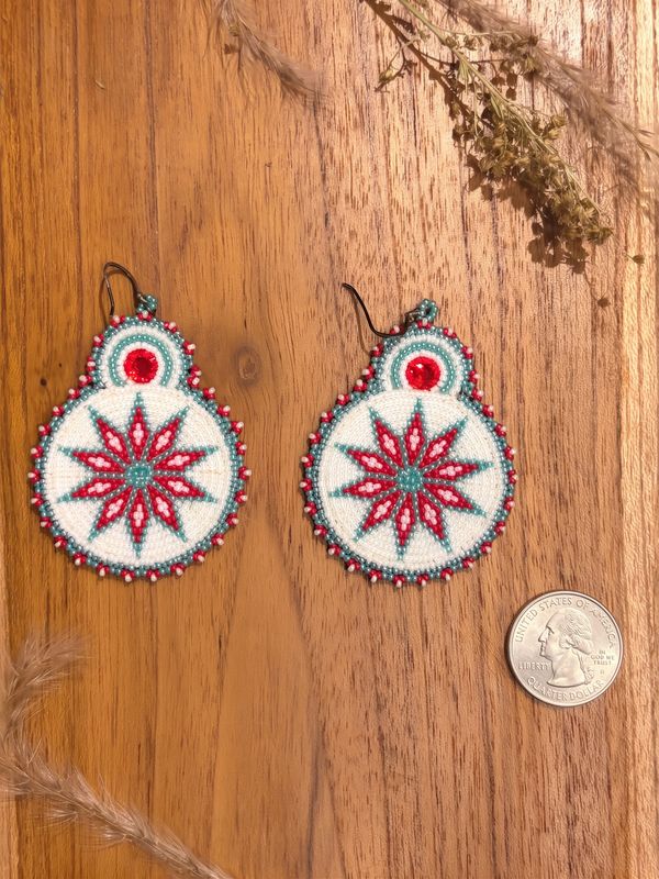 Red &amp; Turquoise Starburst Handcrafted Beaded Earrings No. 643 - Montana Creations