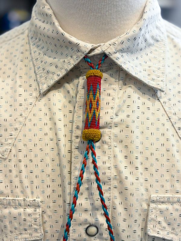 Hand Hitched Horsehair Bolo Tie - Red &amp; Blue - Montana Creations