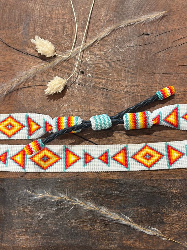 Beaded Hat Band - Teal, Red, Yellow - Montana Creations