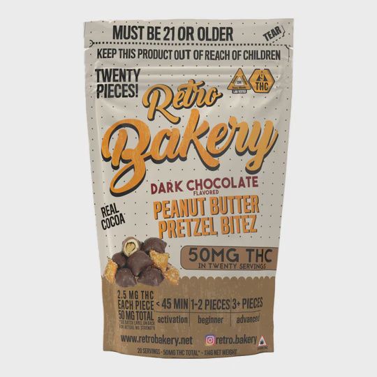 Retro Bakery Dark Choc. Peanut Butter Pretzel Bitez 50mg THC
