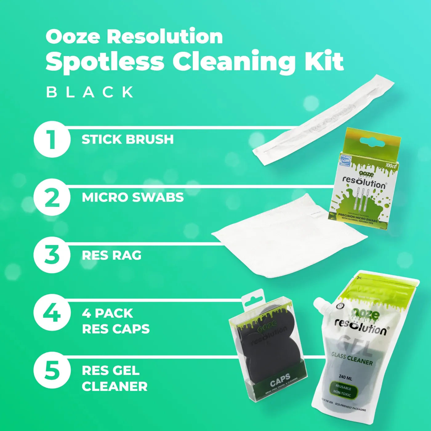 Accessories | Ooze Resolution Spotless Cleaning Kit w Black Caps