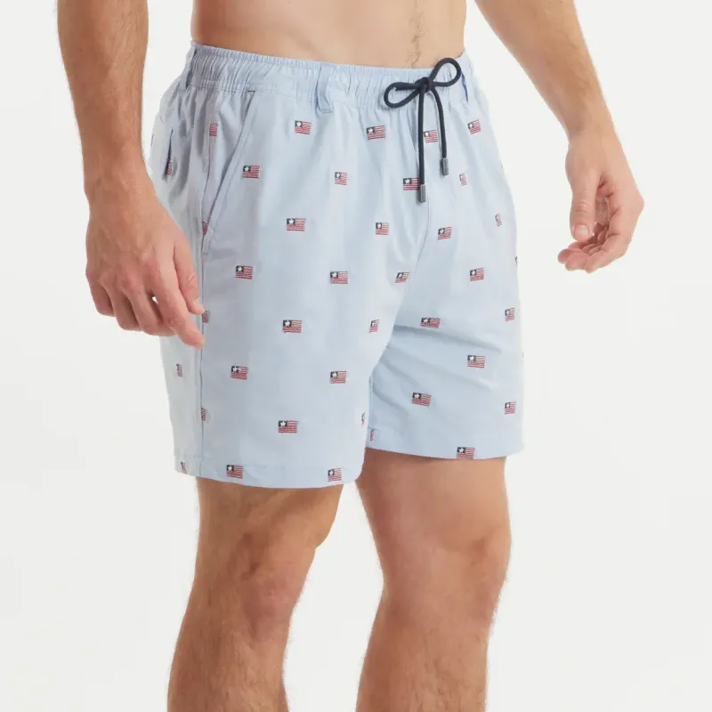Southern Marsh SOUTHERNCLASSICS Swim Trunk - Chambray Flags - Light Blue