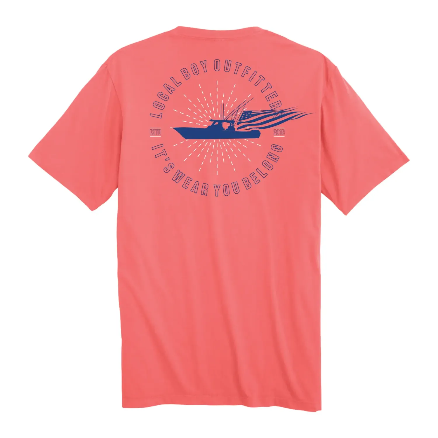 Local Boy Boat and Flag SS Tee - Coral