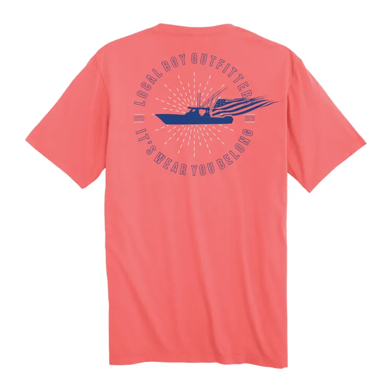 Local Boy Boat and Flag SS Tee - Coral