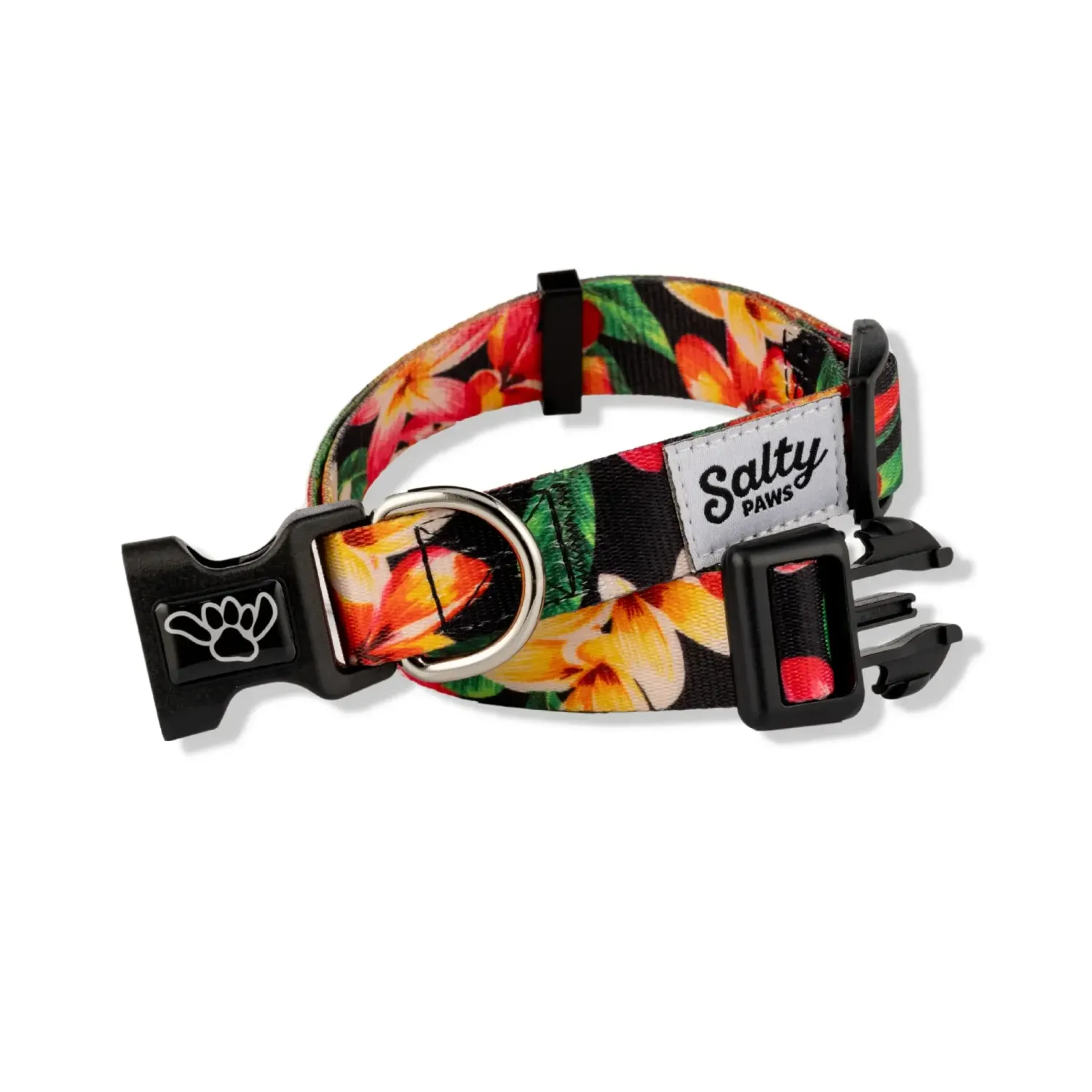 Salty Paws Hawaiian Print Dog Collar Tropical Black Floral Collar Made From Recycled Plastic Bottles
