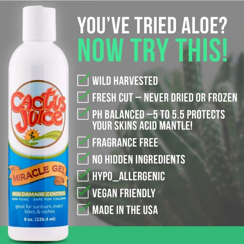 Cactus Juice 8OZMGEL Miracle Gel 8oz Skin Soother Moisturizer