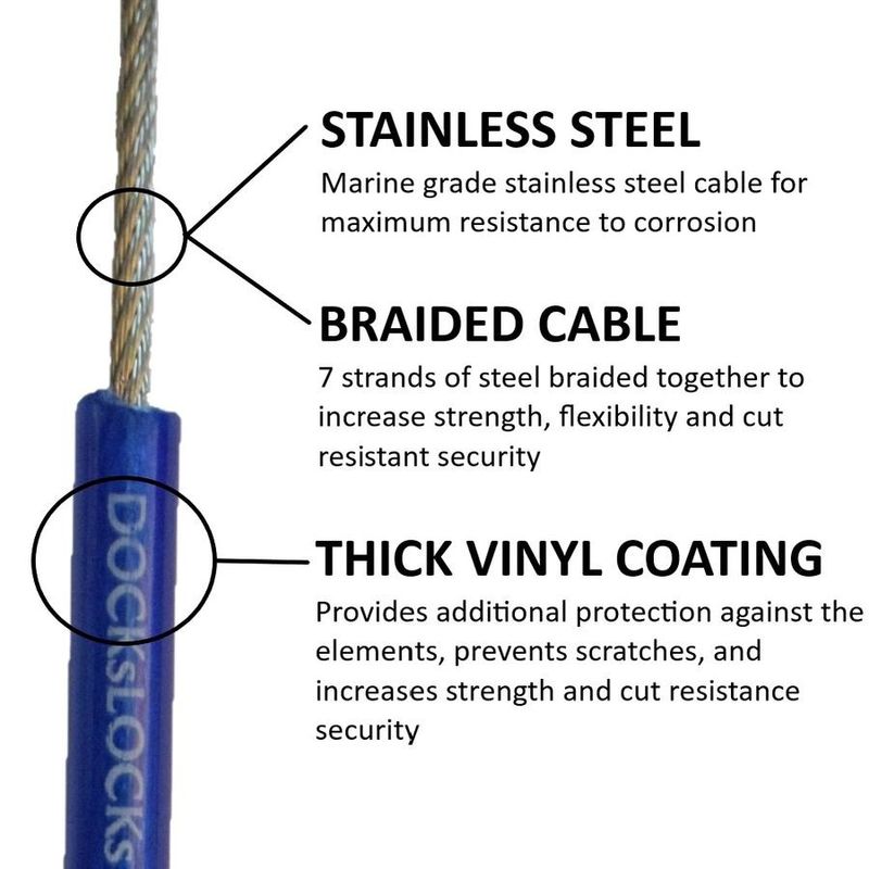 DocksLocks® Anti-Theft Weatherproof Straight Security Cable with Re-settable Combination Lock 25'