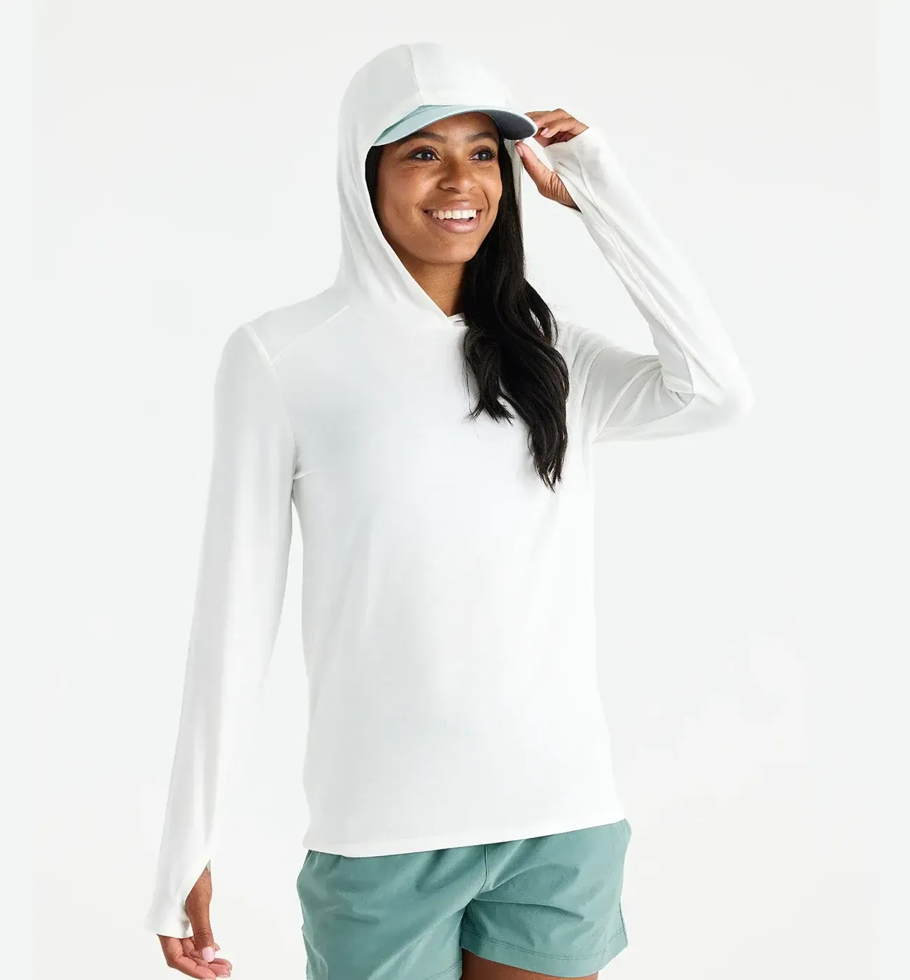 Free Fly Women&#39;s Bamboo Shade Hoodie II, Color: Bright White, Size: XS