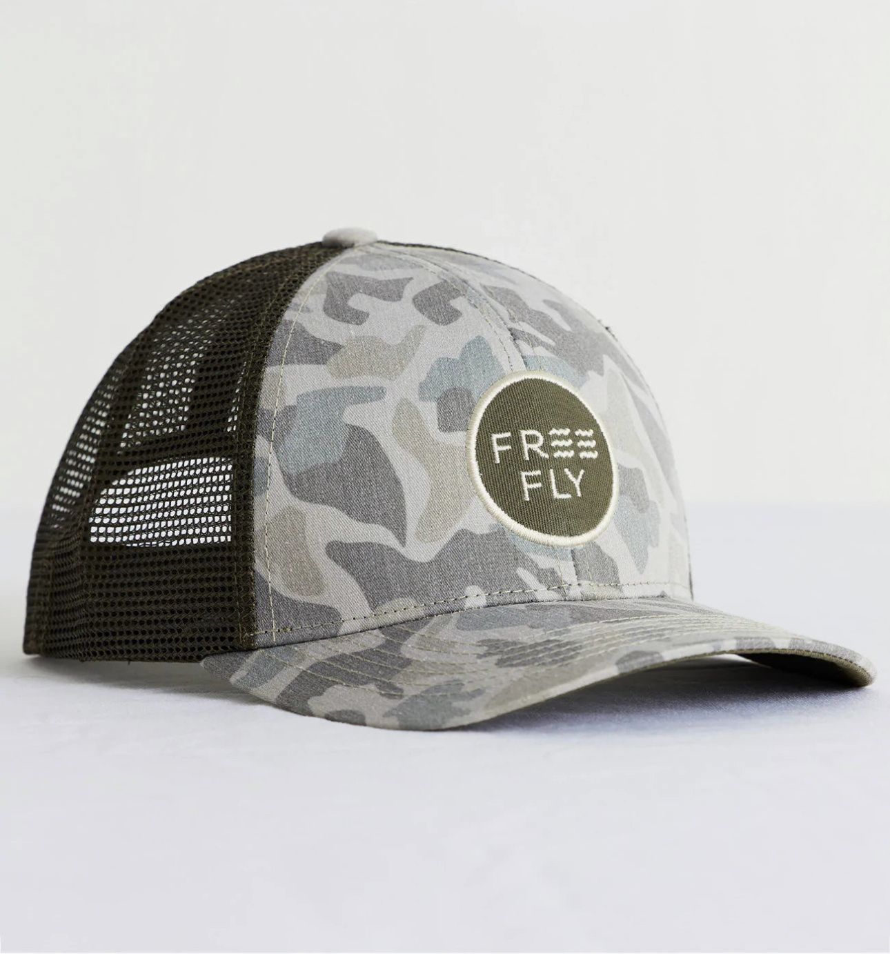 Free Fly Camo Trucker Hat, Color: Barrier Island Camo
