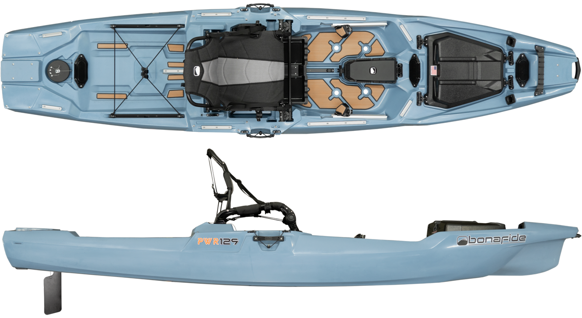 Bonafide PWR129 Fishing + Motor kayak, Color: Steel