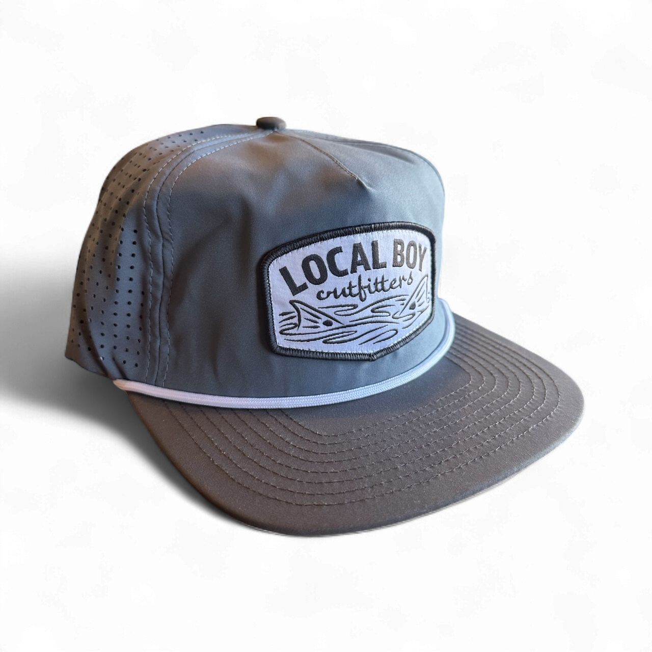 Local Boy Fish Tails Performance Flat Brim Hat - Light Slate/Ash