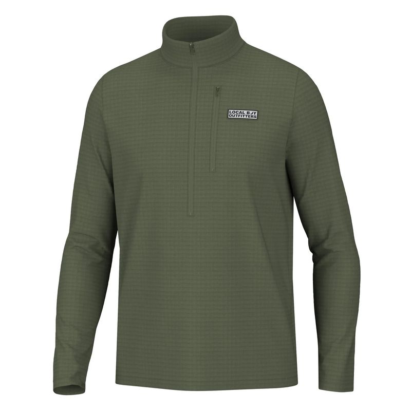Local Boy Waffle Half Zip - Olive Green