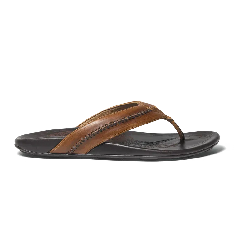 OluKai Mea Ola Men’s Leather Flip Flop – Tan/Dark Java (In-Store Pickup Only)