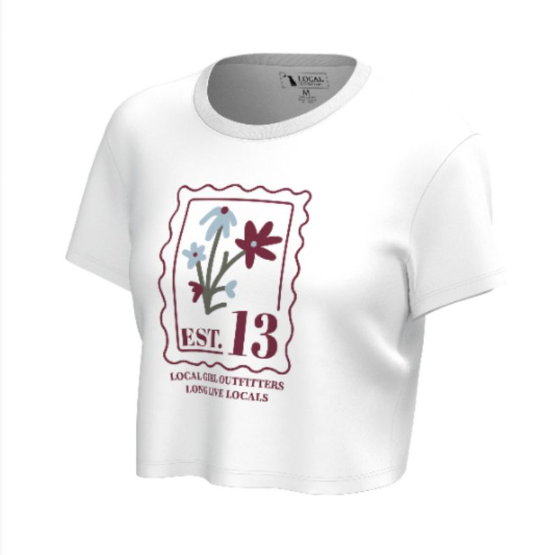 Local Girl Stamp Graphic Crop Tee - White