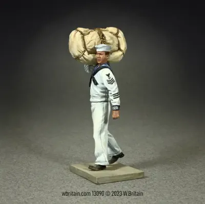 U.S.N. Sailor in Whites with Seabag and Hammock, 1920-41