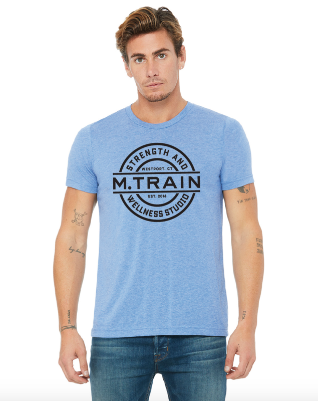 Blue Triblend T-Shirt with Black Logo