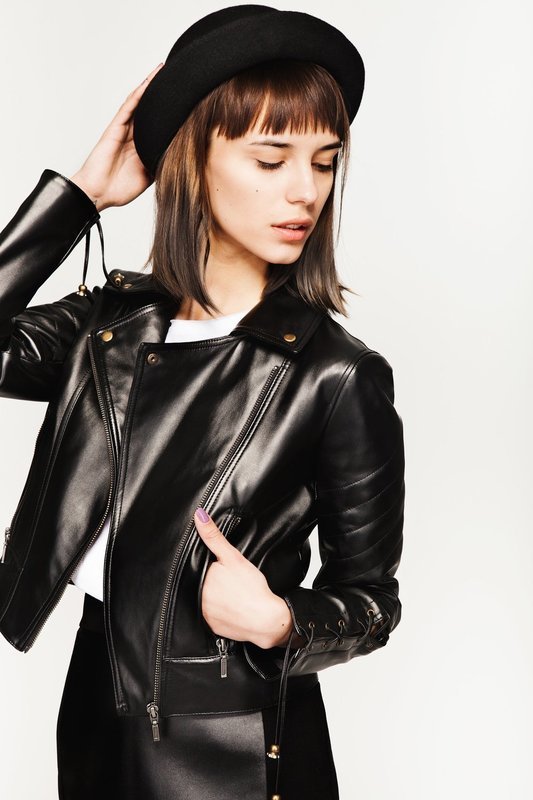 Cropped real leather jacket sales