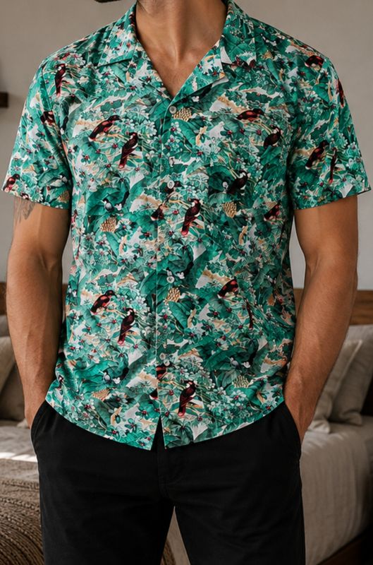 Chemise Vintage Tropicale – Motif Oiseaux & Jungle – Taille XL Chemise Vintage Tropicale – Motif Oiseaux & Jungle – Taille XL
