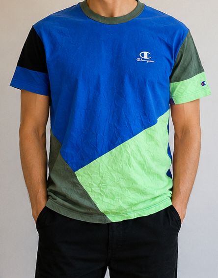 T-shirt vintage Champion colorblock – Taille L – Très bon état