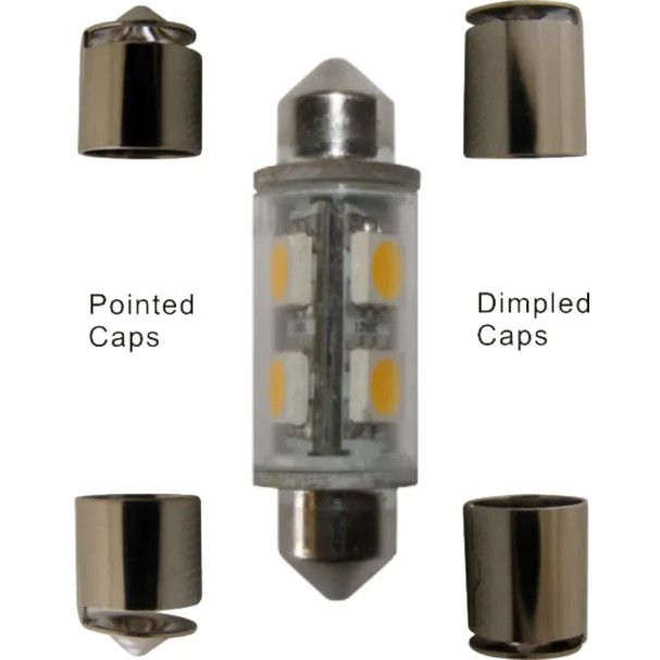 12V LED Festoon Bulb - 2 nm White, 36 to 44mm (Includes Pointed &amp; Dimpled End Caps)