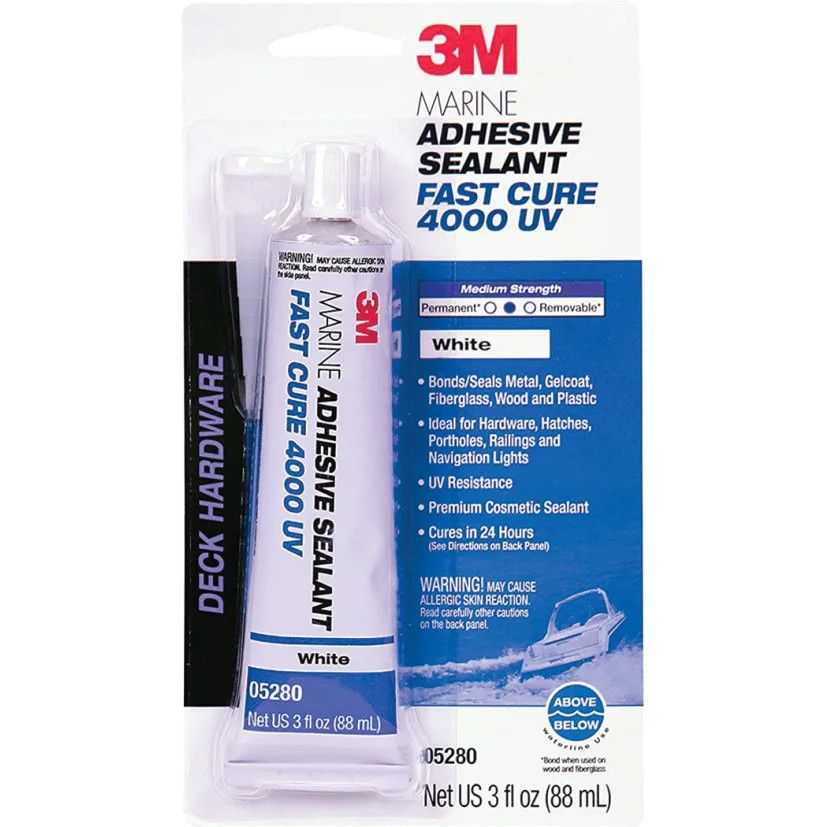 Marine Adhesive Sealant - 4000UV Fast Cure, Color: White, Size: 3 oz. Tube