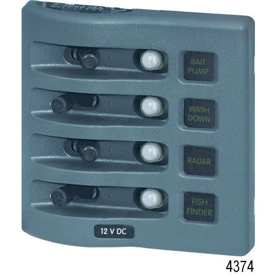WeatherDeck Water Resistant Switch/Thermal Breaker Panel, 4 Circuits Gray