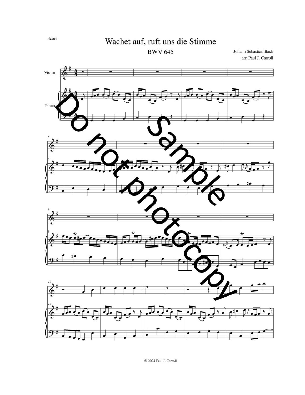 Wachet auf, ruft uns die Stimme (Sleepers Wake)