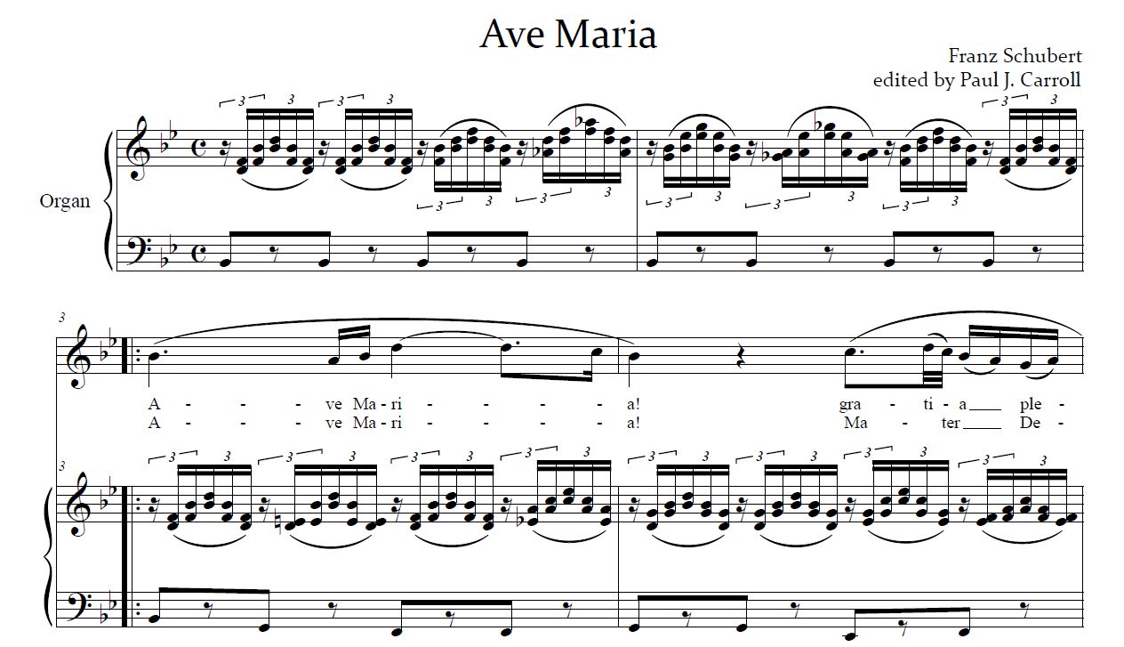 Schubert Ave Maria - Voice and Organ in Bb