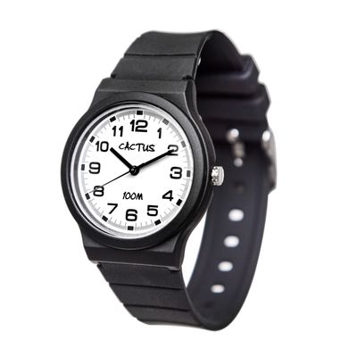Cactus- Kids Classic. 100m water resistant watch, ABS case, 34mm case diameter, silicone band, Japan movement. Black.